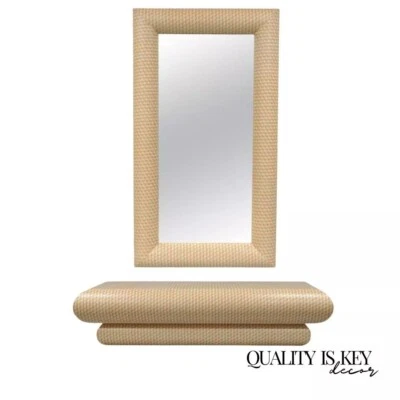 1970's Karl Springer Style Orange and White Wall Mounted Console Table & Mirror - Image 1 of 4