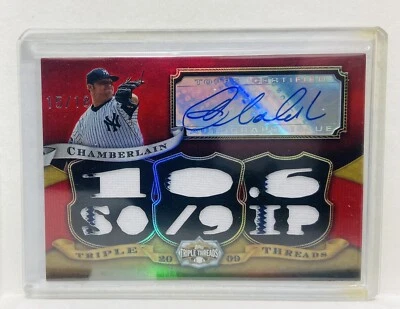 2009 Topps Triple Threads Red TTAR-51 Joba Chamberlain Triple Jersey Auto 15/18 - Image 1 of 2