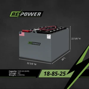 Repower Reconditioned 18-85-25 Forklift Battery 36V 38.1"L x 29.1"W x 22.6"H - Picture 1 of 3