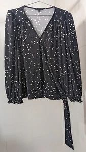 INC Draped Surplice Black Top Faux Wrap Around Blouse Shirt Size 0X - Picture 1 of 11