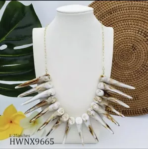 Acrylic white horn set brown wood beads Hawaiian polynesian necklace - Picture 1 of 1
