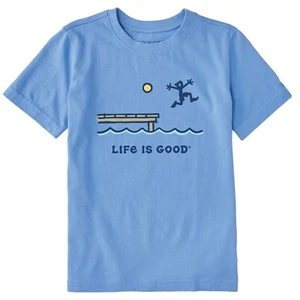 Life Is Good. Kids Jake Dock Jump Short Sleeve Crusher Tee, Cornflower Blue - Picture 1 of 2