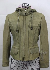 Abrigo Chaqueta Cruzada ALTO QOOCHY Verde Oliva Cuero Envejecido Estrás Tachuela S - Imagen 1 de 1