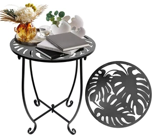 Outdoor Side Table for Small Spaces, Versatile 14 Inch Round Metal End Table, - Picture 1 of 12