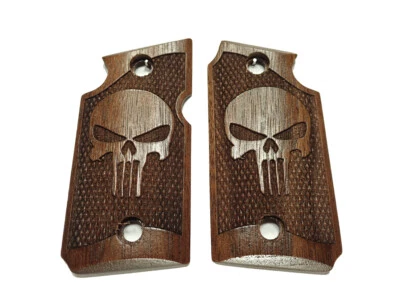 --Walnut Punisher Grips For Sig Sauer P938 Checkered Engraved Textured #2 - Image 1 of 2