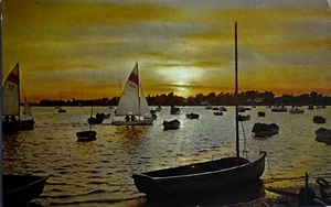 1983 Sonnenuntergang bei Mudeford, Christchurch, Farbbild Ansichtskarte Dorset - Bild 1 von 2