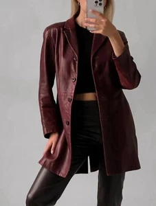 Women Black Genuine Leather Long Coat, Women's Brown Real Lambskin Leather Long - Picture 1 of 8