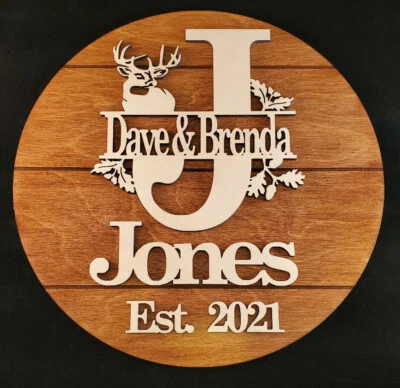 Hermoso letrero con nombre monograma familiar personalizado. Placa de decoración del hogar personalizada Foto 1 de 4