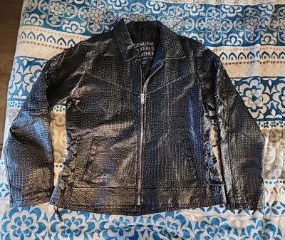 Genuine Buffalo Leather Womens L Black Pink Rose Embroidered Leather Jacket - Image 1 of 4