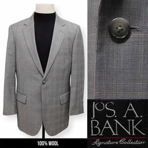 JOS A BANK mens gray PLAID 100% WOOL sport coat suit jacket blazer 40 R - Picture 1 of 14