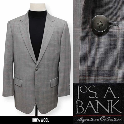 JOS A BANK mens gray PLAID 100% WOOL sport coat suit jacket blazer 40 R - Image 1 of 4
