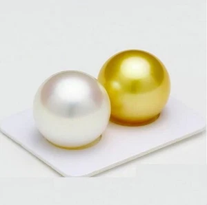Pair Natural 10-11mm South Sea Genuine Round White Gold Loose Pearl Half Drilled - Imagen 1 de 4