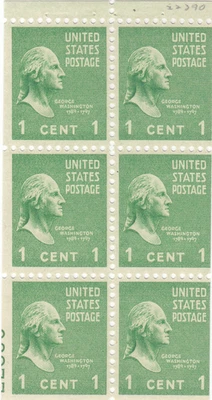 Scott# 804b - ERROR MISCUT- PARTIAL PLATE # -  booklet pane of 6 - MNH - Image 1 of 2