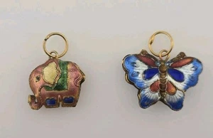 Colgante vintage de elefante y mariposa Cloisonne - Imagen 1 de 8