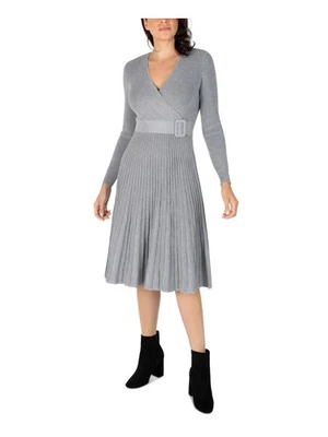 SIGNATURE BY ROBBIE BEE Womens Gray Belted Lined Pullover Dress Petites PS - Image 1 of 4