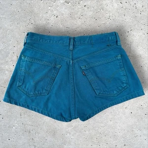 VTG Levi’s Micro Booty Hot Denim Shorts High Rise Size 28” Teal Turquoise Blue - Picture 1 of 5