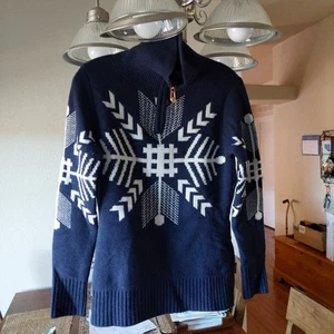 Rossignol Damen Ski Schneeflocke Intarsien 1/4 Zip Pullover Navy/Wte Gr. M hoher Kragen - Bild 1 von 14