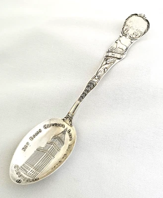 纯银俄亥俄州辛辛那提纪念品勺子OH Downtown Bldg 5 3/8复古18Gms — 第 1/4 张图片