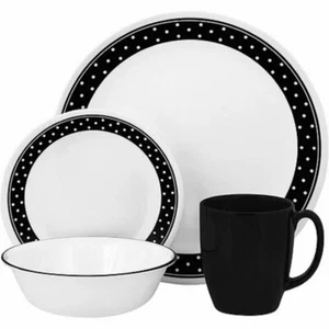 Nuevo Juego de Vajilla Corelle Brilliant Black Dots 16 Piezas Servicio para Taza de 4 Platos - Imagen 1 de 18
