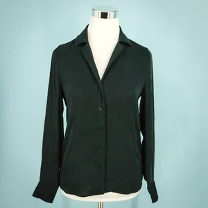 Quitte Gr. XS schwarz waschbar Stretch Seide Kerbkragen Langarm Top Bluse - Bild 1 von 6