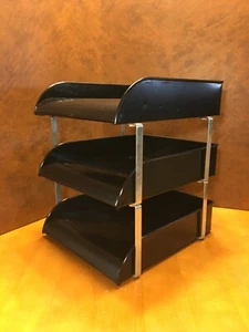 **Vintage MCM STEELMASTER LIT-NING STREAMLINER 3-TRAY PAPER DESK ORGANIZER USA - Picture 1 of 20