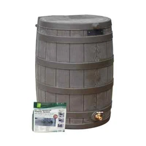 Good Ideas Rain Wizard Whiskey Style Rain Barrel with Overflow and Spigot, Oak - Picture 1 of 20