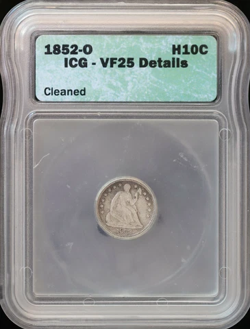 1852-O H10C Seated Liberty Half Dime ICG VF 25 Details | Cleaned Cover