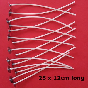 25 Pcs Pre Waxed Wicks with Tab 120 mm/ 12cm long for Candle Making High Quality - Picture 1 of 2