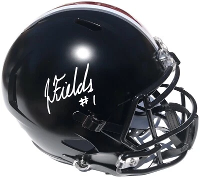 JUSTIN FIELDS #1 OHIO STATE BUCKEYES SIGNED BLACK SATIN FOOTBALL HELMET PSA/DNA - Image 1 of 3