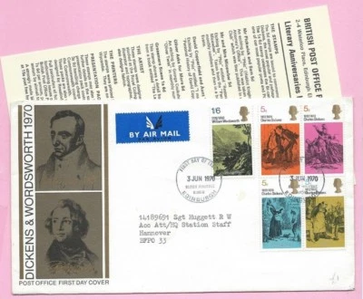 GB 1970 Post Office FDC - DICKENS & WORDSWORTH Literary -  Fdi EDINBURGH Bureau - Image 1 of 2