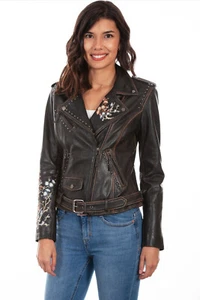Scully Women's Vintage Lamb Embroidered and Studded Motorcycle Jacket L1032 - Picture 1 of 2