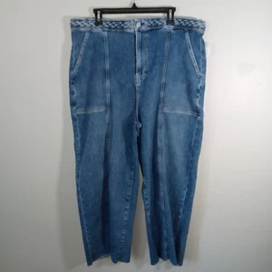 Neu mit Etikett Frame Wide Leg Jeans Größe 34 roher Saum hoher Bund geflochtener Bund blau Baumwolle - Bild 1 von 20