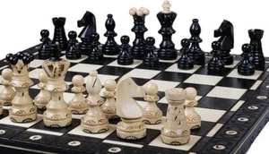 Juego de ajedrez europeo de madera hecho a mano con tablero de 21 pulgadas tallado a mano piezas de ajedrez - Imagen 1 de 3