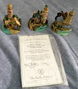 Thomas Kinkade Illuminated Lighthouse 3 Ornaments Spirit Messenger Seaside - Picture 1 of 6