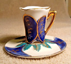 Petite tasse et soucoupe vintage de collection en porcelaine peinte à la main bleu et blanc