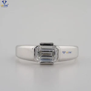 1.70 TCW Emerald & Baguette Labgrown 2 Stone Type Diamond Ring 925 silver Gold - Picture 1 of 4