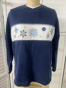 Vintage 90s Grandma Sweatshirt Blue Winter Women’s Long Sleeve Embroidery Large - Picture 1 of 8