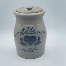 Rowe Pottery Elkton MD Salt Glazed Cobalt Blue Vintage Stoneware Crock with Lid