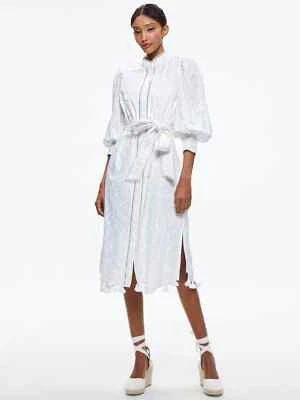 VESTIDO MIDI ALICE + OLIVIA SHANLEY BLANCO BORDADO BOTÓN DELANTERO TALLA 6 NUEVO CON ETIQUETAS Foto 1 de 4