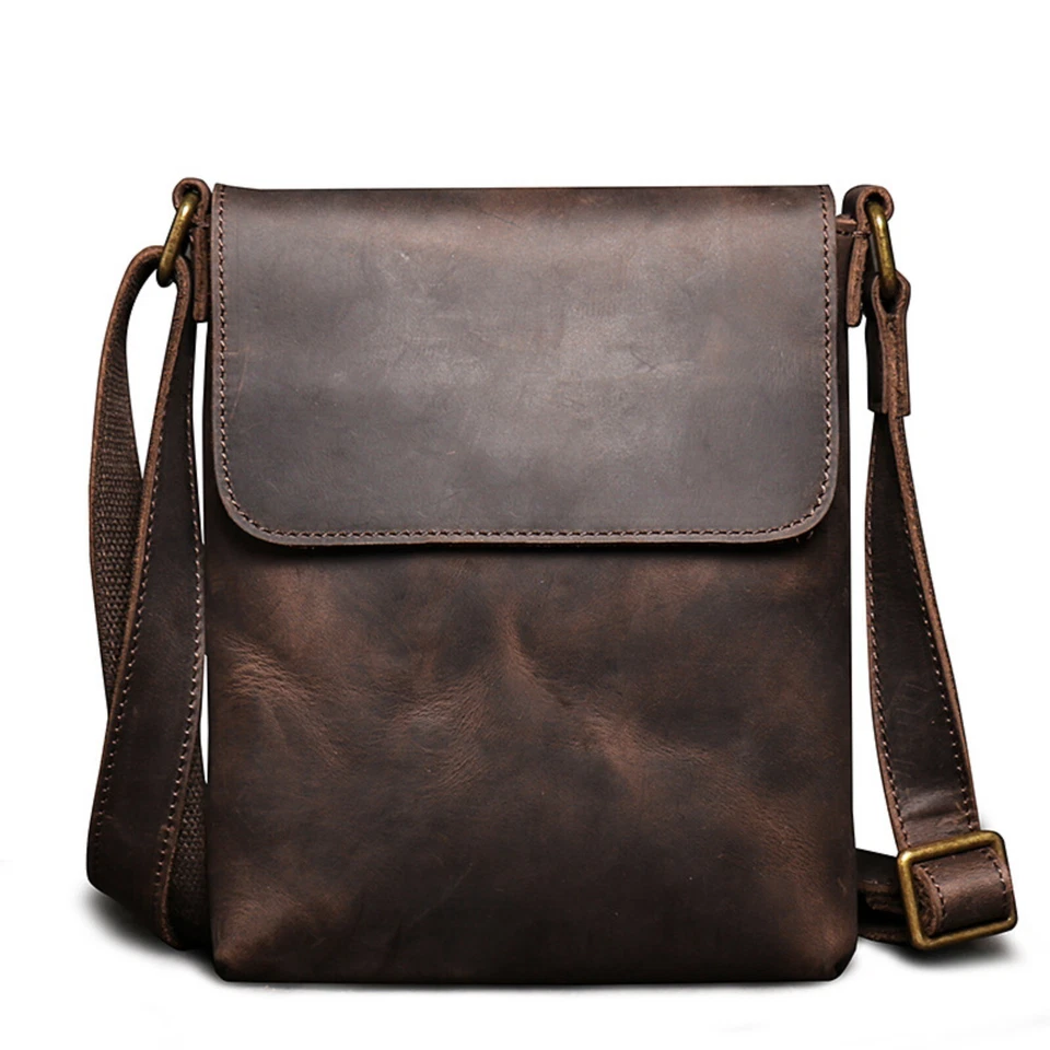 YUBRO-STUDIO Herren Leder Umhängetasche Vintage Messenger Bag Kleine Schultertasche Braun