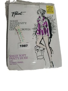 Vintage Flaunt Sheer Soft Maternity White Pantyhose Medium Cotton Crotch Nylon - Picture 1 of 7