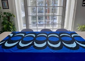 Vintage Marimekko Kaivo Fabric Tablecloth, Blue Geometric Curtain / Wall Hanging - Picture 1 of 7