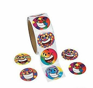 Funky Smile Face Roll Stickers 100 count