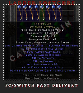 Diablo 2 D2R Softcore⭐Ladder⭐The Oculus Swirling Crystal⭐OCCY⭐PC/SWITCH