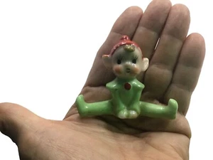 Vintage 1950s Green Ceramic Pixie Elf Figurine In Splits Pose Japan Kitschy MCM - Picture 1 of 7