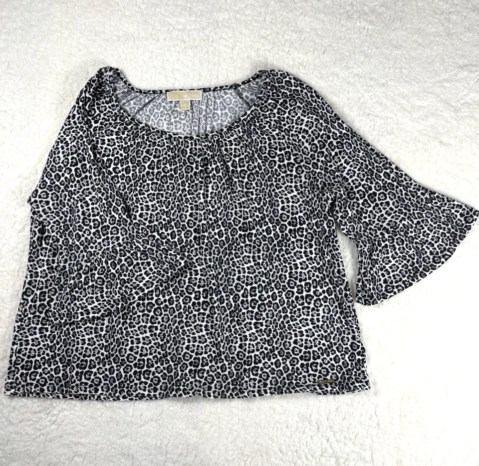 Pulôver Michael Kors preto estampa animal top sino manga alargada logotipo feminino GG - Imagem 1 de 4