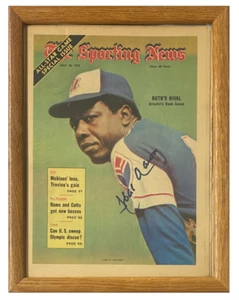 Hank Aaron Autographed Braves 7/29/72 The Sporting News Framed Magazine PSA/DNA - Picture 1 of 3