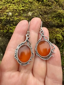 Vintage Silver Amber Drop Earrings - Picture 1 of 10