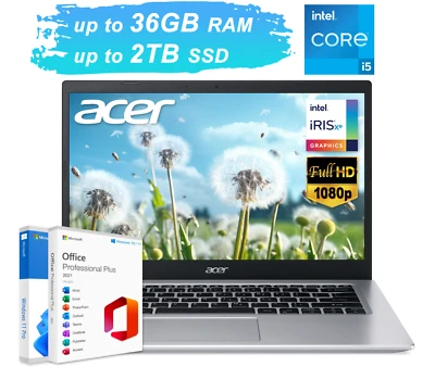 2024 Acer Aspire Laptop 14", 4-Core Intel i5, Up to 36GB RAM 2TB SSD, Win 11 Pro - Image 1 of 4