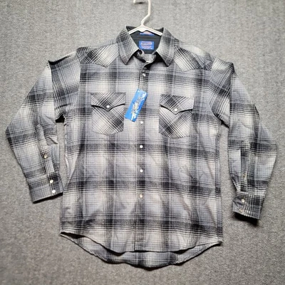 Camisa Pendleton Para Hombres Mediana Frente a Presión Western Canyon Lana Virgen Cuadros Nueva con Etiquetas Gris Foto 1 de 4